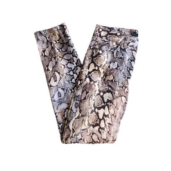Zara Basic Jeans Brown Skinny Snake Print Pants Cotton Stretch Vintage Deluxe 6